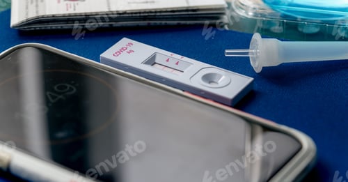 Preview: Covid 19 antigen self-test for nasal swab with positive result. Antigen test kit for home use
