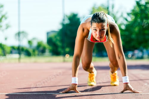Preview: Female sprinter getting ready for the run