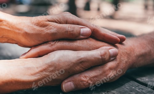 Preview: Old people holding hands close up view, senior retired family couple express care and support