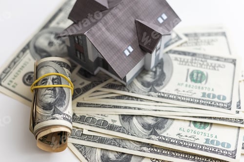 Preview: Money and House Model on White Background