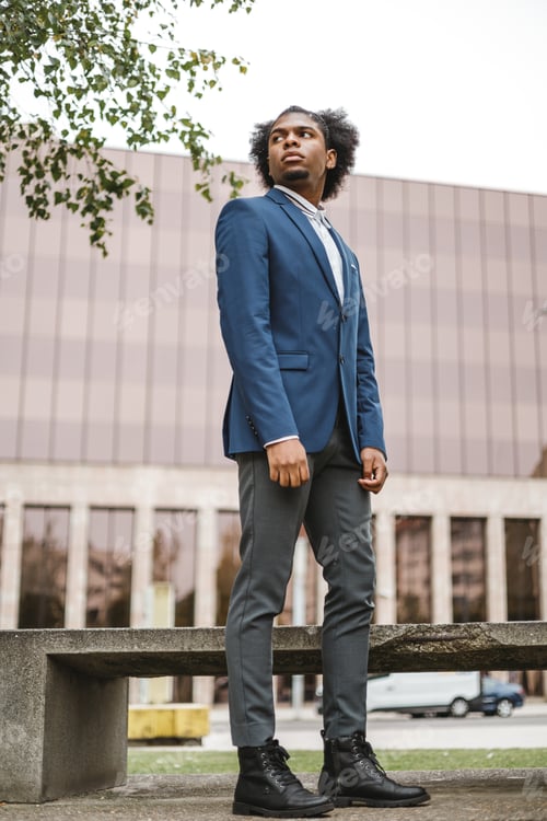 Preview: elegant african american businessman standing in business district