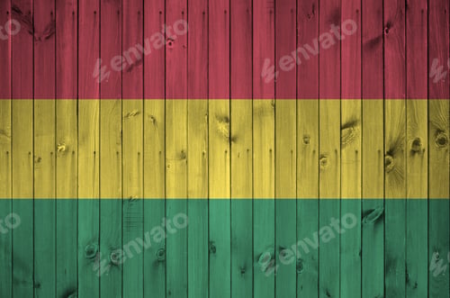 Preview: Bolivia flag depicted in bright paint colors on old wooden wall close up