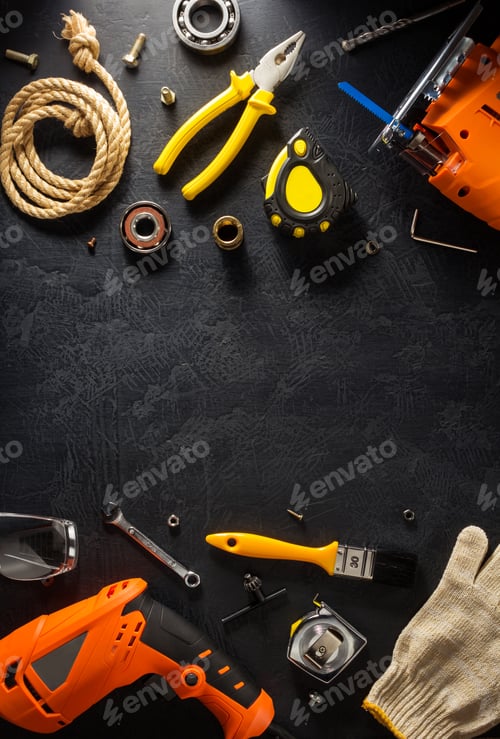Preview: Various Tools on Dark Background for Construction