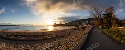 Preview: Panoramic View of Sandy Beach on West Coast of Pacific Ocean.