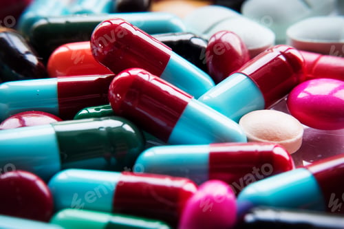 Preview: Closeup of various medical pills pharmaceutical