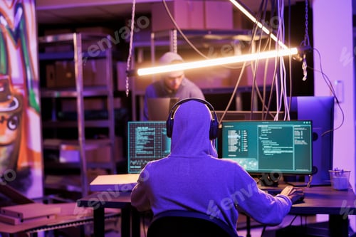 Preview: Hacker in headphones cracking password