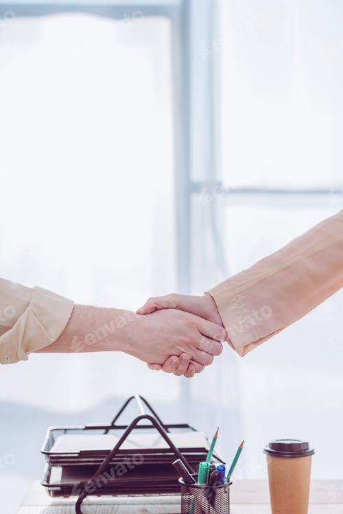 Preview: cropped view of recruiter and employee shaking hands