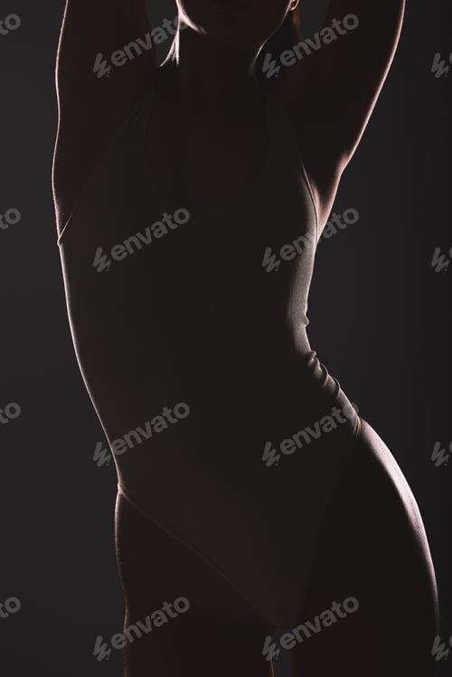 Preview: Dark, creative body and mysterious woman with self love, artistic expression and sexy body positivi