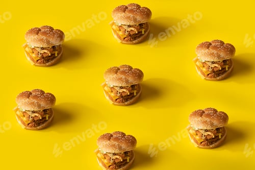 Preview: Chicken sandwiches isolated on yellow background