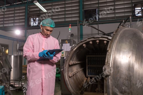 Preview: Worker Checking quality or checking stock of glass bottle in beverage factory