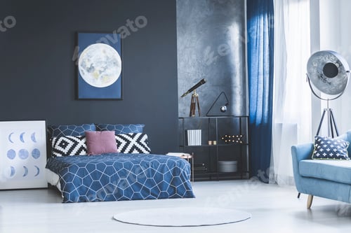 Preview: Navy blue bedroom interior