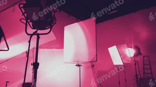 Preview: Flash light on tripod in studio production set up for professional photographer shooting photo or fi