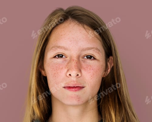 Preview: Freckled girl face portrait, natural beauty concept