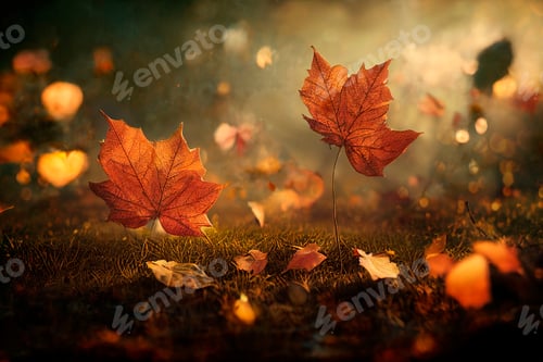 Preview: Closeup of falling autumn leaves in park.