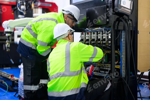 Preview: Electrician working with terminal power cable and controlled equipment