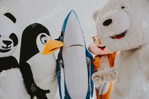 Preview: Group of animals mascots doing party