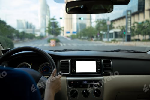 Preview: Driving car on city road awaiting in front of the zebra crossing