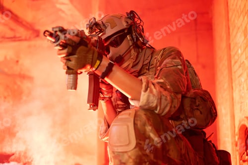 Preview: Soldier With an Automatic Weapon in Red Haze
