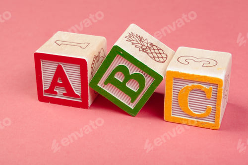 Preview: Alphabet blocks ABC close up, education concept