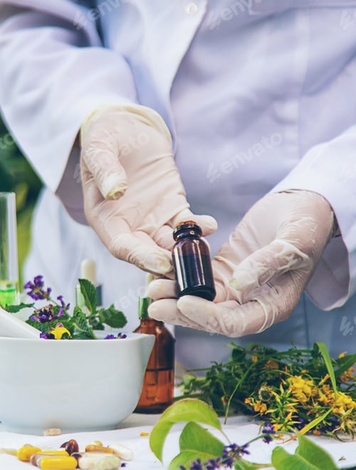 Preview: Medicinal herbs homeopathy and alternative medicine. Selective focus.