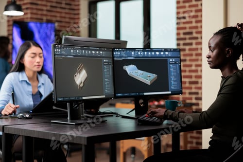 Preview: 3D model artist rendering professional scene using prototype software and professional assets.