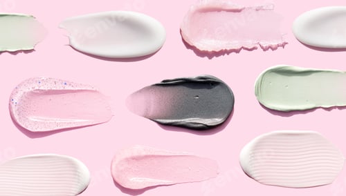Preview: creamy texture of cosmetic samples on pink background