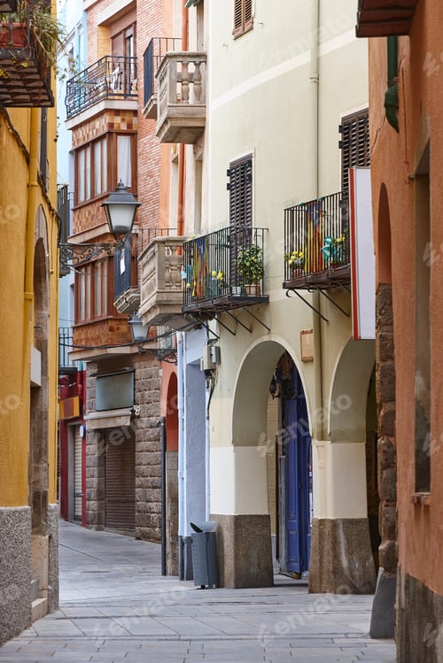 Preview: Picturesque colorful street of Castello de Empuries. Girona, Catalonia. Spain