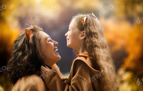 Preview: Mother and child daughter on autumn walk