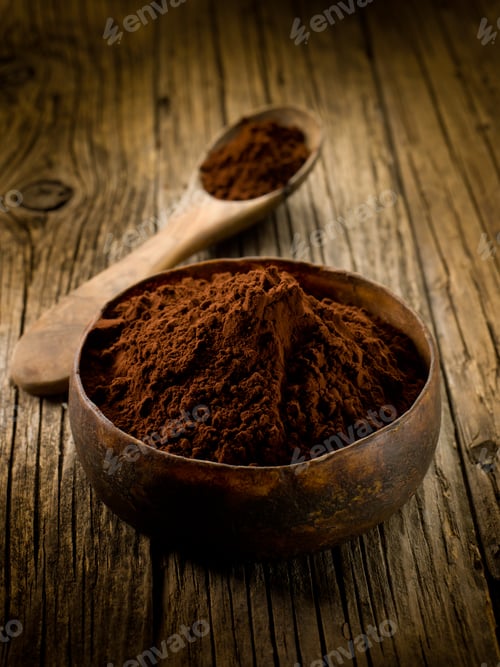 Preview: cacao powder on wood bowl
