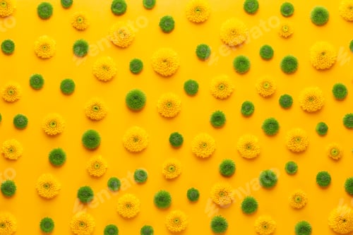 Preview: Yellow flower pattern on a yellow background. Spring greeting card.