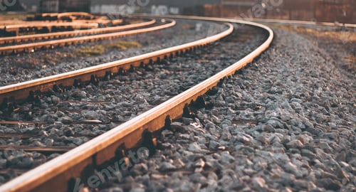 Preview: Beautiful shot of a railway surrounded by pebble stones during sunrise