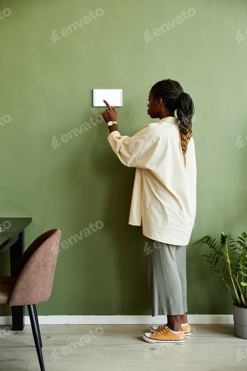 Preview: African American Woman Using Smart Home Panel