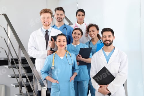 Preview: Team of medical workers in hospital. Unity concept