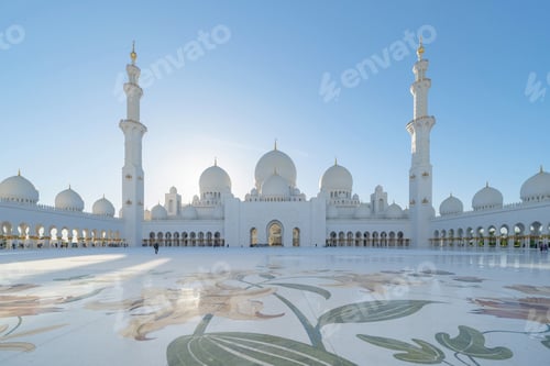 Sheikh Zayed Grand Mosque Center, Abu Dhabi in United Arab Emirates or UAE. Muslim building.