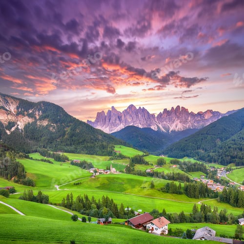 Preview: Marvelous scene of magnificent Santa Maddalena village in Dolomites.
