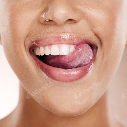 Preview: Dental, teeth and beauty with smile of woman for product, wellness and oral hygiene cosmetics. Self