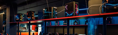 Preview: View on gaming equipment in interior of cyber club