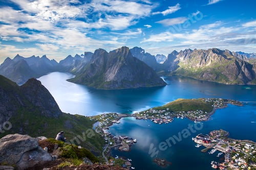 Preview: Amazing landscape of the Lofoten Islands from the top of Reinebringen Mountain