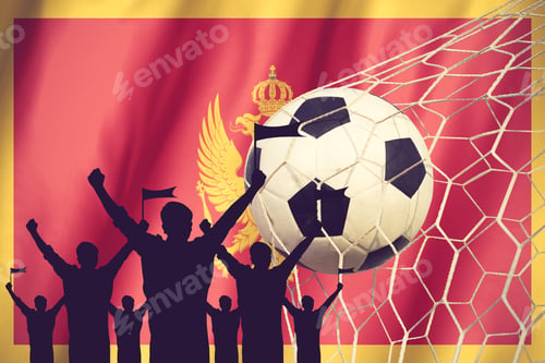 Preview: Silhouettes Of Soccer Fans With Flag Of Montenegro .Cheer Concept Vintage Color