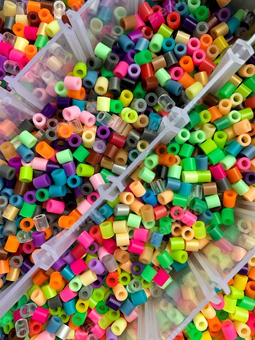 Preview: Bright and colorful. Plastic thermo mosaic close up. Details