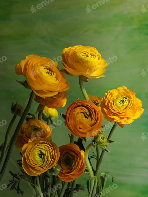 Preview: Light wooden table holds a vase filled with a vibrant yellow bouquet of flowers