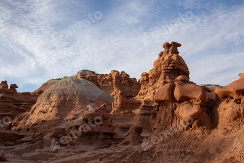 Preview: Red Rock Formations and Hoodoos in the Desert at Sunrise.