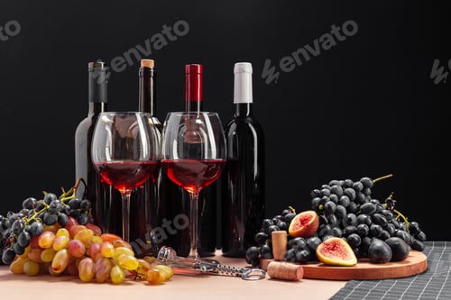 Preview: wine and grapes on the table