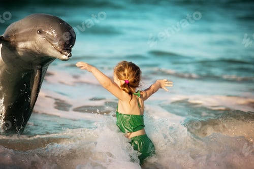 Preview: Child Greets Dolphin in the Ocean Waves