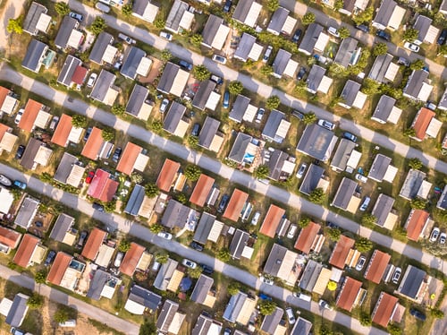 Preview: Aerial view of campsite with cabins