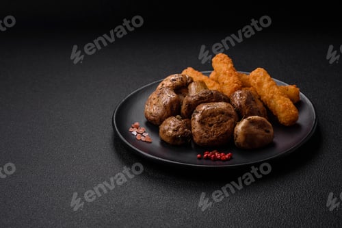 Preview: Delicious juicy whole champignons baked on the grill with salt and spices