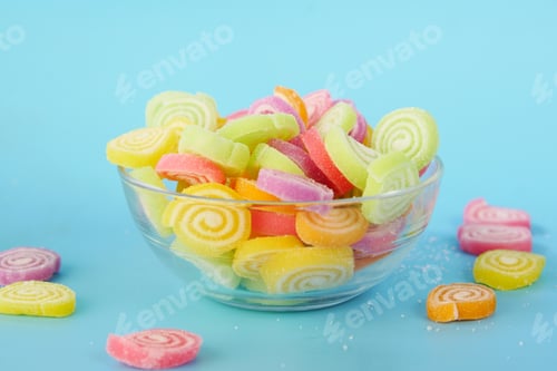 Preview: detail shot of sweet jelly on table,