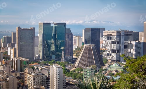 Preview: Aerial view of downtown Rio de Janeiro skyline and Metropolitan Cathedral - Rio de Janeiro, Brazil