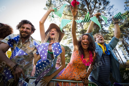 Preview: Group of friends dancing at music festival