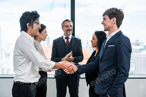 Preview: Caucasian businessman making a handshake together while stand in office.